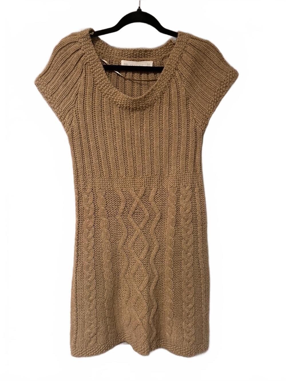 Zara tan Cable Knit Short Sleeve Scoop Neck Dress